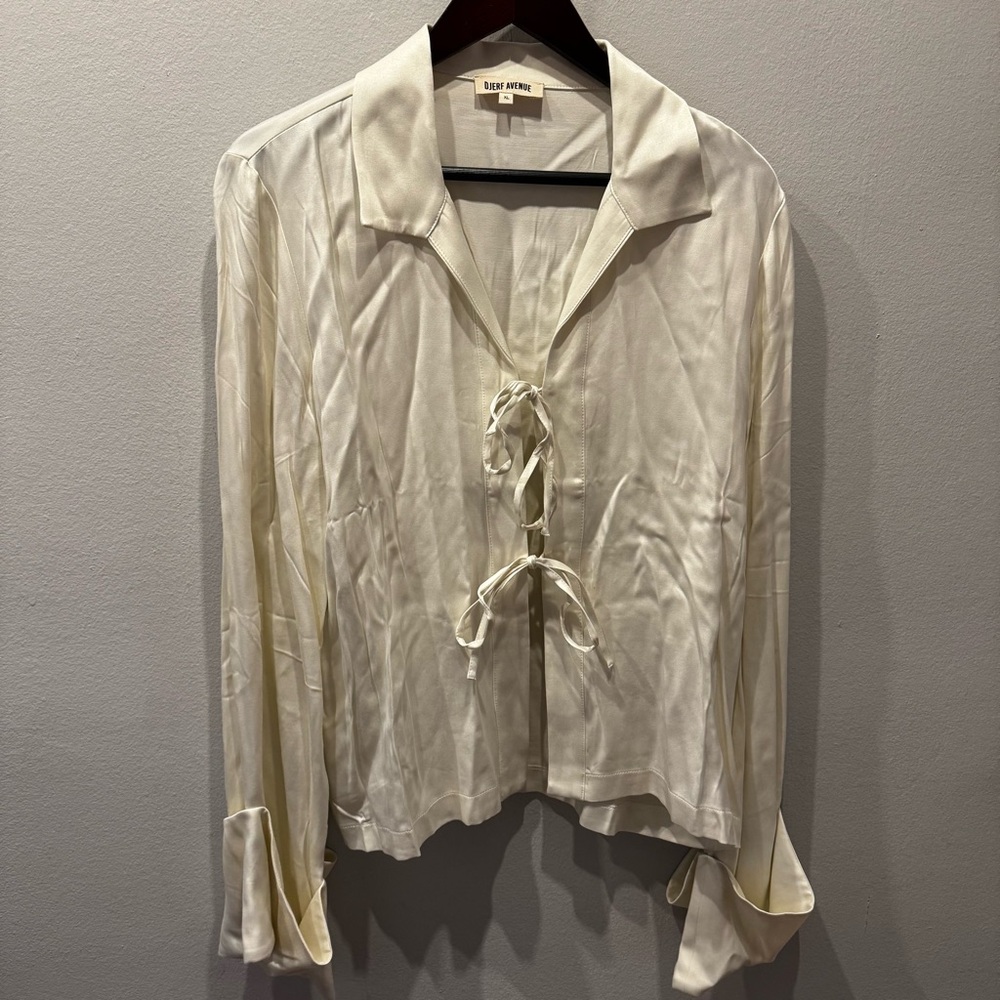 Djerf Avenue Cream Satin Tie-Front Blouse